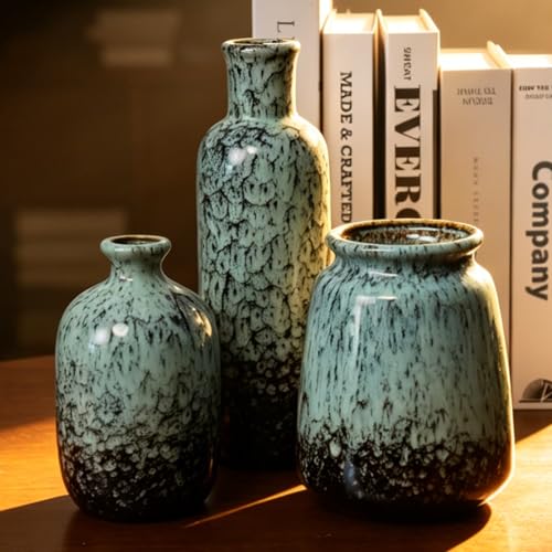 Ceramic Vases Set of 3, Sage Green Flower Vase for Modern Farmhouse and Boho Home Decor Paired with Pampas Grass, Rustic Pottery Decor Centerpiece for Entryway Table, Office & Dining Room - color: Sage Green