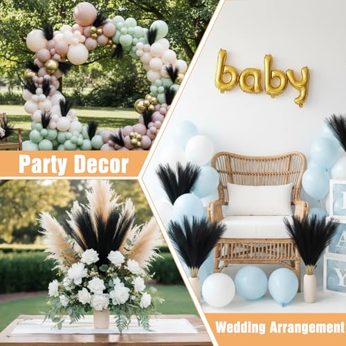 Ptwola 30pcs Black Pampas Grass Decor 17.7 Inch Fluffy Faux Pampas Grass Artificial Dried Flower Bouquet Small Vase Filler Home Decor for Gothic Living Room Decoration Wedding Halloween Party Wall