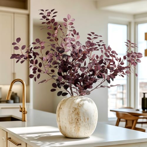 Artificial Eucalyptus Stems Eucalyptus Leaves （5Pcs，Purple，27.5''） | Greenery Stems Fake Leaves Fake Plants Artificial Plants Indoor Silk Greenery Applicable to Indoor Home Decor Farmhouse Decor - color: Purple-yjl5