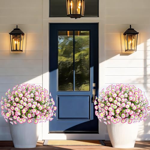 Yastouay Artificial Flowers for Outdoors, 14 Bundles Fake Outdoor Flowers, UV Resistant Artificial Plants & Flowers for Decoration, Pink Realistic Morning Glory for Outdoor Porch Garden Decoration - color: Pink, size: 14 Bundles