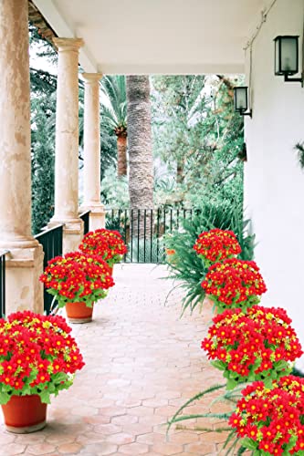 Artificial Daisy Flowers 6 Bundles, UV Resistant Fake Silk Flowers, No Fade Greenery Shrubs Plants for Garden Farmhouse Porch Wedding Indoor Outdoor Home Decor (Red) - color: Red