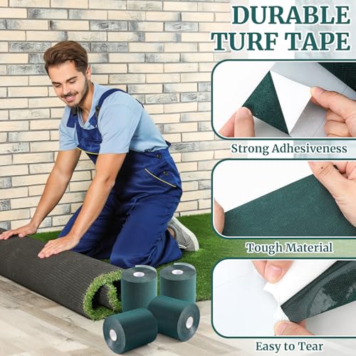 Gersoniel 2 Rolls 6 in x 65.6 ft Self Adhesive Turf Seam Tape Artificial Grass Turf Tape for Artificial Lawn Carpet Jointing, Indoor Outdoor Rug, Pet Grass Mat Connecting - size: 6 in x 65.6 ft