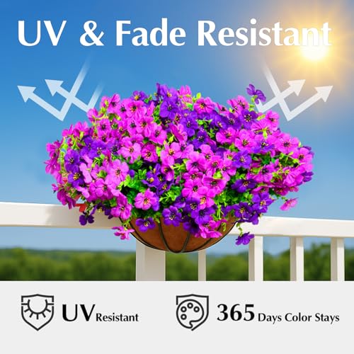 Artificial Flowers for Outdoors, 12 Bundles Outdoor Faux Plants,Uv Resistant Artificial Fake Flowers Plants, Realistic Spring Decor for Porch, Patio, Yard (DoublePurple) - color: Doublepurple