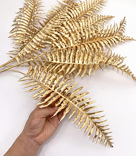 CATTREE Artificial Plants Gold Persian Grass Tall 29" 2 Pack, Fake Golden Palm Leaves Plastic Fern Boston Bushes Faux Shrubs Simulated Tropical Leaf for Party Decorations Wedding DIY Christmas Décor - color: (Tall) Golden Tropical Palm Plant - 2 Pcs