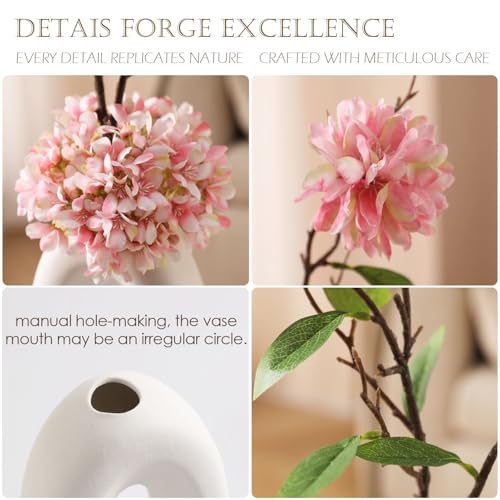 Joeabor Fake Flower Bouquet and Vase Set, Faux Flower Arrangement for Decorating Living Room and Offices, Realistic Artificial Flowers Made of Silk & Plastic, Floral Decoration with Pink Blossoms - color: Pink