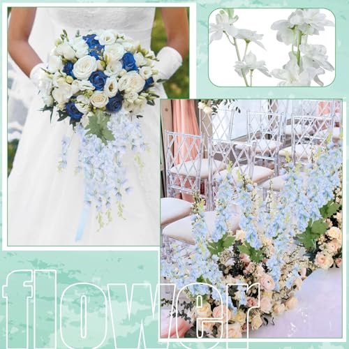 Thiccywoov 50 Pcs Delphinium Artificial Flower 35.4'' Long Larkspur Stem Silk Fake Faux Flowers Bulk for Tall Vase Floral Arrangements Home Centerpiece Table Wedding Decor (Blue) - color: Blue