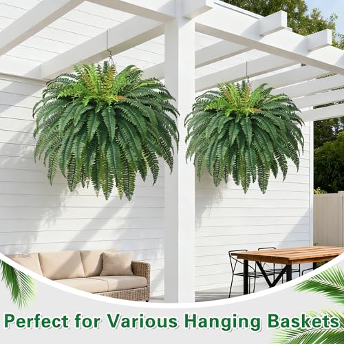 48in 96 Leaves Large Fake Ferns, 1Pcs Outdoor Faux Plants UV Resistant Artificial Plants Outdoor, Realistic Artificial Ferns for Outdoors Planter, Boston Fern for Porch Home Garden Patio Hanging Decor - size: 1 Count (48 Inches)