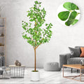 6 FT Artificial Heart Ficus Tree Indoor, Realistic Faux Plant with Dew Drops, Fake Tree with Pots for Home Office Decor