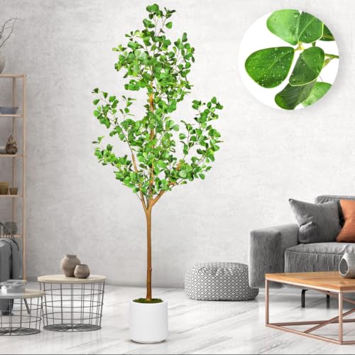 6 FT Artificial Heart Ficus Tree Indoor, Realistic Faux Plant with Dew Drops, Fake Tree with Pots for Home Office Decor