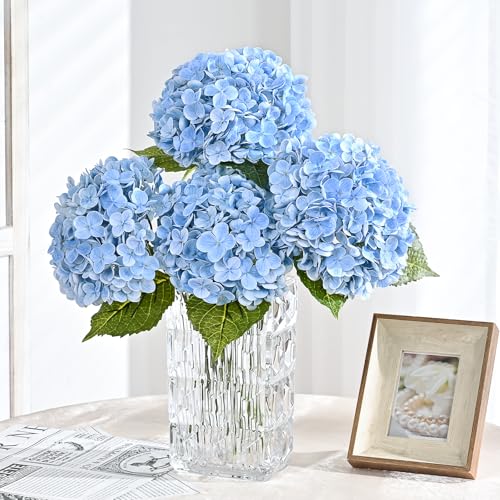 MARTINE MALL 4Pcs 21in Hydrangea Artificial Flowers, Latex Real Touch Hydrangeas Lifelike Large Hydrangea Flowers for Home Decor Party Arrangements Wedding Bouquets Centerpieces (Blue) - color: Blue, size: 4Pcs
