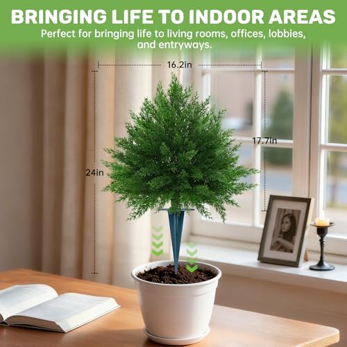 Grooy Artificial CedarTopiary Bushes for Outdoors with Spike, Set of 2 Cypress Topiary Trees with UV Resistant, Outdoors Fake Shrubs Faux Plants for Front Porch Indoor Outdoor Decor - color: Cedar Tree