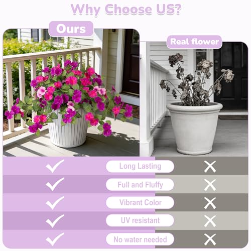 INXUGAO Artificial Fake Flowers for Outdoors Spring Decoration 2 Bundles Faux Flowers Plants for Outdoor Planters UV Resistant Silk Realistic Flowers for Outside Home Garden Front Porch Patio Décor - color: C-light Purple Dark Purple