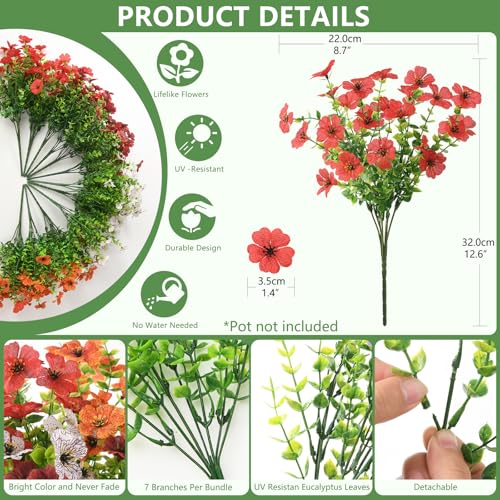Artificial Flowers for Outdoors, 12 Bundles Multicolor Fake Silk Flowers Faux Plants Outside for Planter for Summer Decoration UV Resistant No Fade Porch Patio Yard Home Decor - color: Red,brown,white,orange
