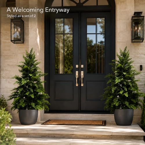 3 ft Extra Full Artificial Cedar Topiary Trees Set of 2 for Porch | Extra-Dense Foliage, Full Shape, UV Resistant, Stable Base, No Watering, for Porch Patio Garden Entryway - color: Cedar Green, size: 3FT