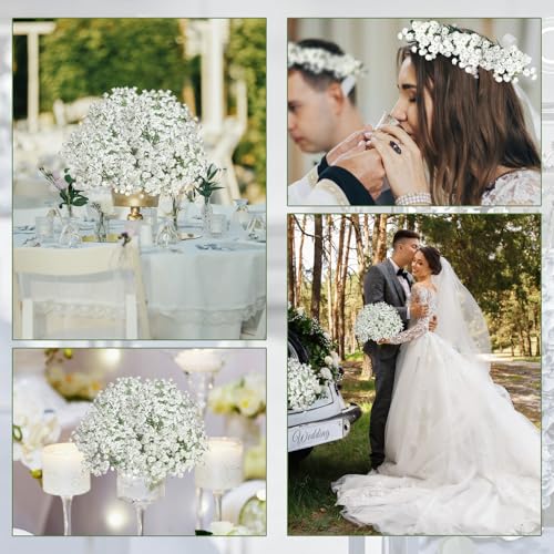 Babys Breath Artificial Flowers 18pcs White Gypsophila Bouquet, Realistic Fake Babys Breath Flowers for Wedding Bouquets Centerpieces Floral Arrangements Party Decor - color: White