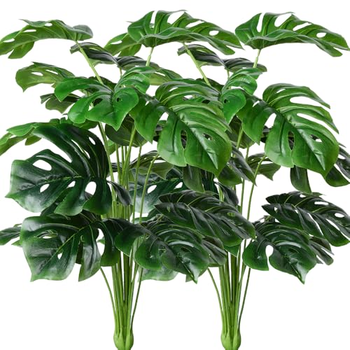 DVGUN 2Pack Artificial Palm Plants Leaves Faux Turtle Leaf Fake Monstera Tropical Large Palm Tree Leaves Outdoor UV Imitation Leaf Artificial Plants (2)