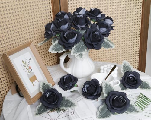 IPOPU Rose Artificial Flowers 20pcs Realistic Velvet Faux Rose with Stems Grey Fake Rose Flowers in Vase for DIY Wedding Bouquets Bridal Shower Party Centerpieces Table Home Decor (Grey) - color: Grey