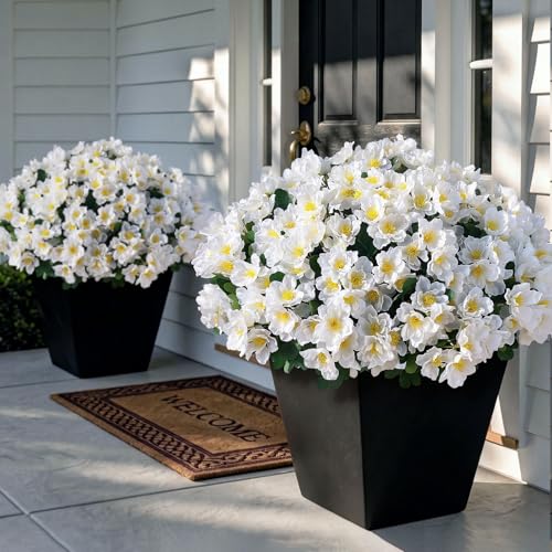 Juxdp 8 Bundles Artificial Camellia, Fake Silk Bouquet Flowers(White) | Full＆Vibrant, Fade-resistant, UV-resistant＆Waterproof, for Front Door/Garden/Farmhouse/Outdoor/Home/Spring/Summer Decor - color: White
