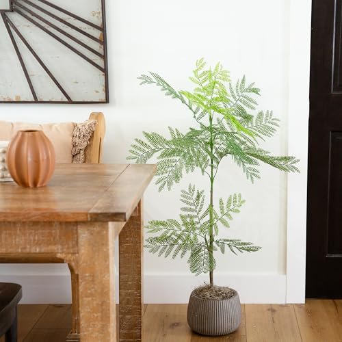 Nearly Natural 3.5-Ft Artificial Jacaranda Tree – Lifelike Green Leaves, Flexible Branches, Includes Nursery Planter