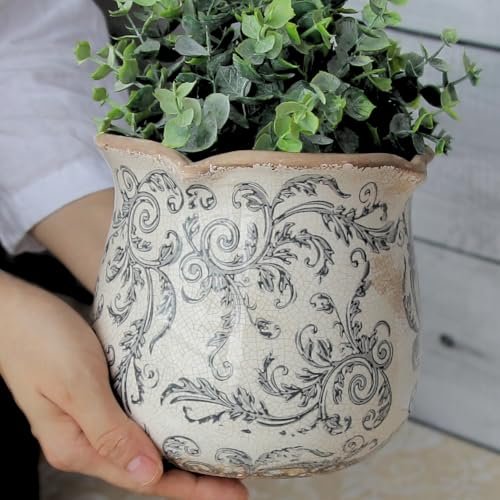 Xiaan Jiaju Ceramic Pots for Plants, Vintage Plant Pot with Drainage Hole, 6.11in. Planter for Indoor Plants, Crackle Glaze Finish Flower Pot, Perfect Tuscan Ceramic Planter for Gardening, Gray Swirls - color: Gray Swirls