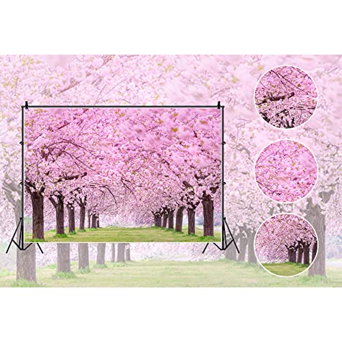 Cherry Blossom Flowers Backdrop for Photography 10x7ft Spring Scenery Cherry Blossom Wedding Bridal Shower Background Girls Women Portrait Themed Party Decor Picnic Banner Studio Props Vinyl - size: 10x7ft