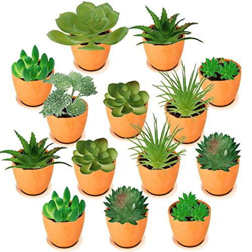 Green Succulents Plants, 14pcs Green Fake Succulents, Mini Artificial Succulents for Home Terrarium Wall Garden Office Decoration (Unpotted)