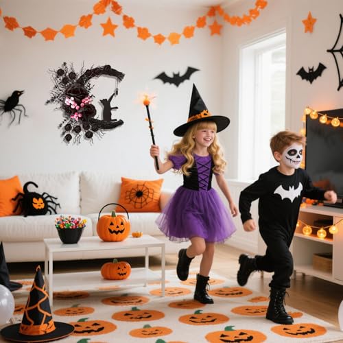 Halloween Wreaths for Front Door, Flower Moon Cat Halloween Home Decoration, Family Gathering Decoration Wreath，Outdoor, Wall, Closet, Fence, Wreath Christmas (Moon Cat Wreath Black) - color: Moon Cat Wreath Black