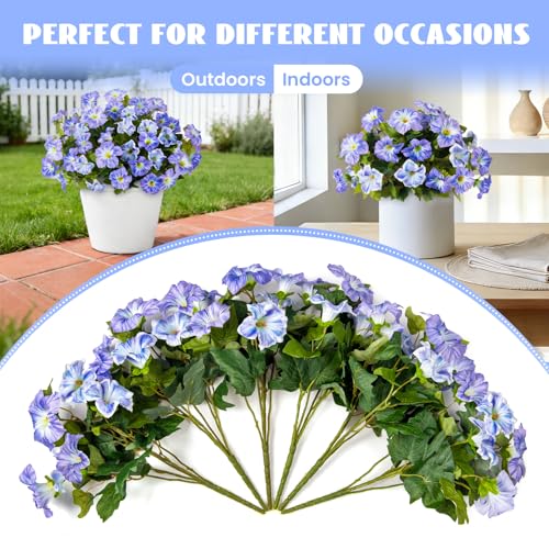 6 Pcs Artificial Petunia Flowers for Outdoor, Fake Spring Petunias Faux Silk Flowers for Outdoors UV Resistant Plants for Planters Garden Porch Patio Window Box Indoor Table Decor(White Blue) - color: G-blue White