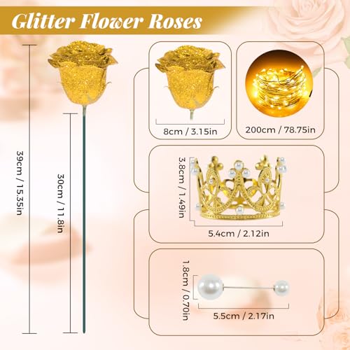 Gold Glitter Roses Bouquet, 36 Pcs Shiny Glitter Flowers Bouquet, Everlasting DIY Artificial Roses Bouquet for Christmas, Birthday, Anniversary, Wedding, Engagement - color: Gold-a, size: 36 PCS