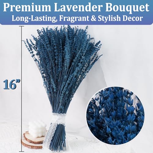 2 Bundles 350 Stems Dried Blue Lavender Flowers, 17" Dried Lavender Bundles Dried Blue Flowers, 4.23oz Preserved Lavender Stems Bouquet for Shower Wedding Home Fragrance Vase Crafts Decor - color: Blue