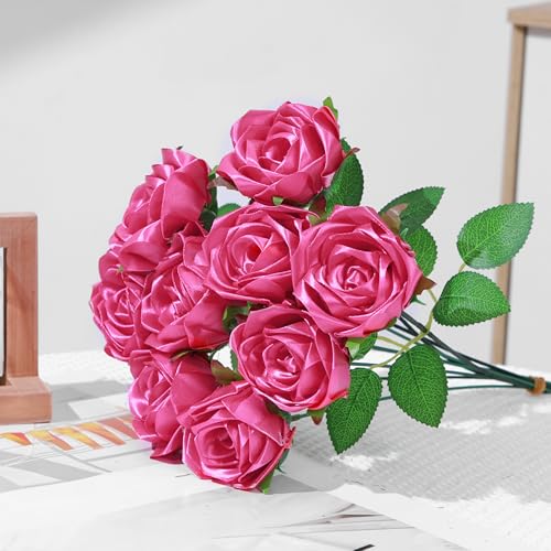 300Pcs Premade Satin Ribbon Rose Petals Half-Finished for Eternal Rose DIY Ramos Forever Flowers Bouquets Everlasting Floral,for Wedding,Anniversary,Engagement (300 Pcs Hot Pink) - color: 300 Pcs Hot Pink