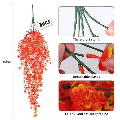 RECUTMS Artificial Hanging Plants Fall Faux Eucalyptus Leaf Fake Hanging Plants Fall Hanging Vines Artificial Flowers Faux Autumn Plants for Thanksgiving Indoor Outdoor House Wedding Party(Gold) - color: Gold, size: Hanging Plants