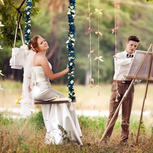8Pcs 63Ft Blue White Rose Garland, Fake Flower Vines, Artificial Vine Flowers, Rose Hanging Garland for Party Wedding, Garden, Room Table, Christmas, Backdrop Wall Arch Decor - color: White Blue, size: 8Pcs-63Ft