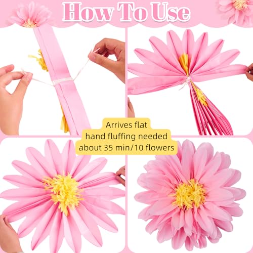 Pink Paper Flowers 6 Pcs, 10 Pcs 20 Inch Large Paper Flowers for Pink Party Decorations, Girl Women Birthday Decorations, Tissue Paper Flower Decoration for Backdrop, Classroom and Wall Decor - color: Pink