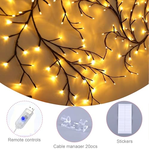 Enchanted Willow Vine Lights for Wall，Christmas Decorations, 96 LED Lights with USB Powered 8 Modes Artificial Plants Lighted Willow Vine Lights for Bedroom Indoor Wedding Decor (75in) - size: 75in, style: Bare lamp