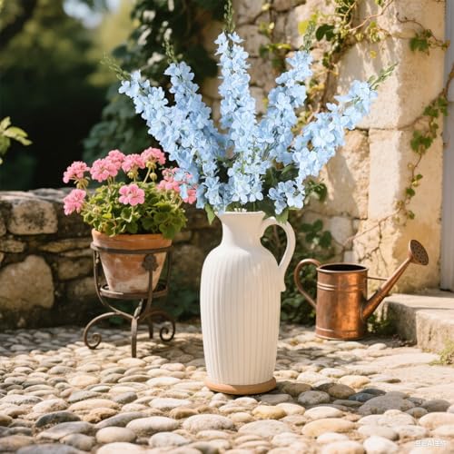IPOPU 43.3" Light Blue Delphinium Artificial Flowers 5PCS Faux Delphinium Flowers Larkspur Long Stem Artificial Flowers for Wedding Table Centerpieces Home Garden Decor(Light Blue) - color: Light Blue
