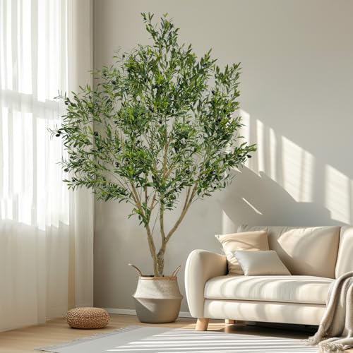 8ft Tall Artificial Olive Potted Tree | Foliage: Designed with lush natural leaves and realistic olive fruits, crafted from premium silk material - size: 8ft 2in