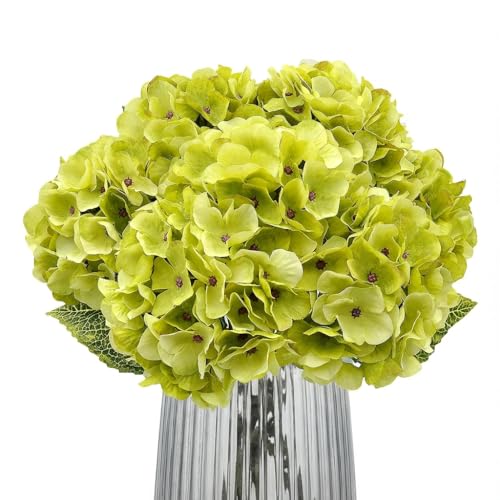 2Bouquets Artificial Fake Flowers Plants Silk Hydrangea Arrangements Wedding Bouquets Decorations Plastic Floral Home Kitchen Garden Party Festival Bar DIY(Chartreuse,5 Flower Heads) - color: Chartreuse,5 Flower Heads