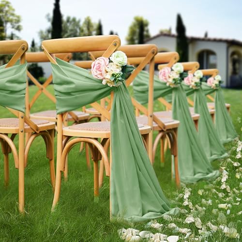 VACVELT Wedding Arch Draping Fabric Sage Green Chiffon, 2 Panels Sheer Drapes 30 Inch x 20ft Chiffon Backdrop Curtain Decor, Outdoor Sheer Drapery for Ceremony Party Ceiling - color: Sage Green, size: 2 Panels