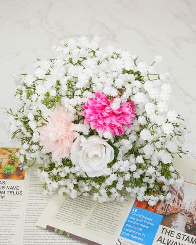 Babys Breath Artificial Flowers, 48Pcs Fake Baby Breath Flowers Artificial Bulk 11inch White Faux Gypsophila Real Touch Flowers for Outdoors Wedding DIY Bouquet Arrangement Home Garden Decor - color: Attractive White, size: 48PCS