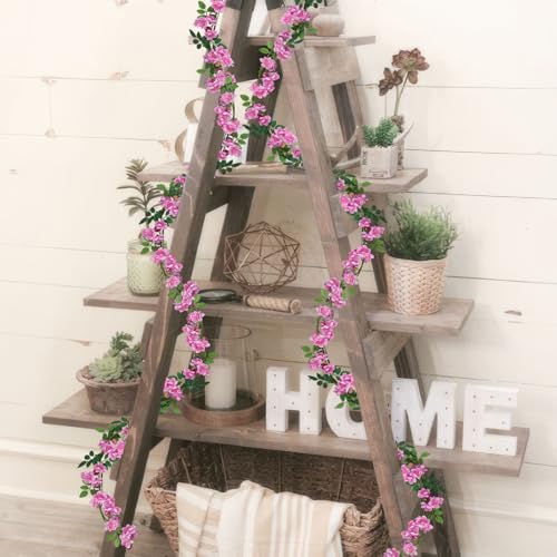 2 Pcs Artificial Flowers Garland for Outdoors Pink Faux Gardenia Garland 12Ft Silk Rose Hanging Vines Floral for Wedding Arch Party Wall Garden Ceremony Backdrop Fence Spring Decor - color: Pink