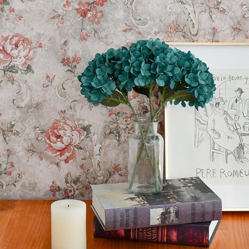 Mandy's 3 Stems Artificial Teal Hydrangea Flowers | 13.7 inch Realistic Silk Bouquet for Centerpieces Easter Wedding & Home Decor - color: Teal
