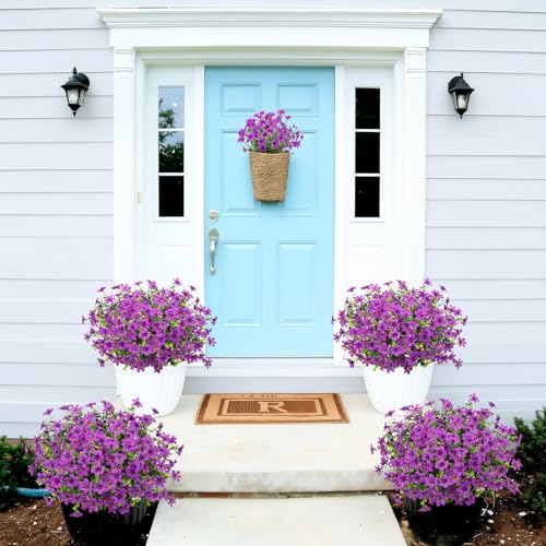 Bassion 20 Bundles Artificial Flowers for Outdoors Decorations, UV Resistant Faux Plants Fake Silk Flowers for Outside Daisy Hanging Planters Window Box Front Door Porch Patio Yard Home Decor - color: Fuchsia