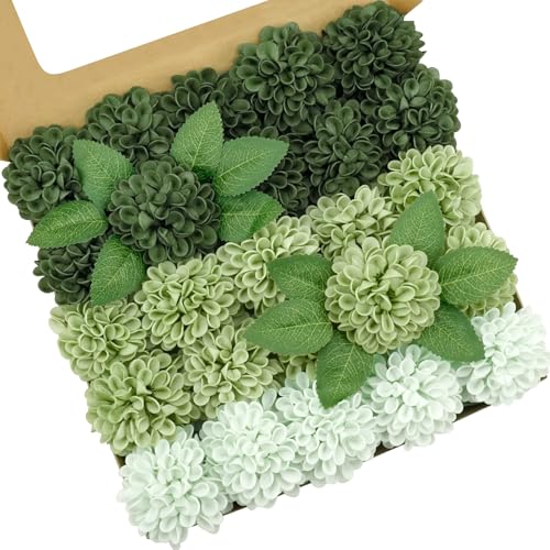 Artificial Flowers, 100pcs Realistic Artificial Rose for DIY Wedding Bouquets Centerpieces Arrangements, Emerald Green Shades Dahlia Flowers with Stem for Bridal Shower Party - color: Emerald Green Shades Dahlia, size: 100pcs