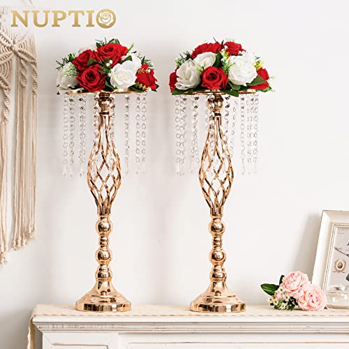 NUPTIO Flower Balls Centerpieces for Tables: Red White Fake Roses | 2 Pcs Artificial Flower Arrangements for Wedding Party Christmas Decorations - color: Red & White, size: 2 Pcs