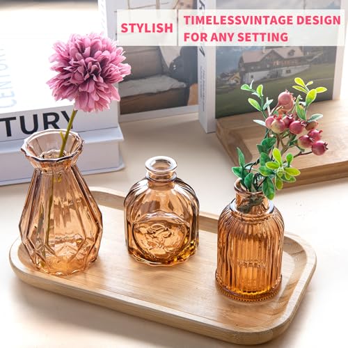 Gold Amber Glass Bud Vase Set of 12, Small Vintage Flower Bottle Petite Glass Flower Vase for Floral Arrangements, Decorative Centerpiece,Table Decor,Home Wedding Party - color: Amber