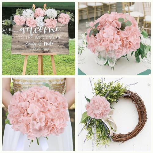 AVIVIHO 65pcs Fake Flowers Blush Hydrangea Artificial Flowers Bulk (Not Squished, No Steaming Need) Silk Flowers with Stems for Wedding Decor,Home,Baby Shower,Table Centerpieces Decoration - color: Blush, size: Medium