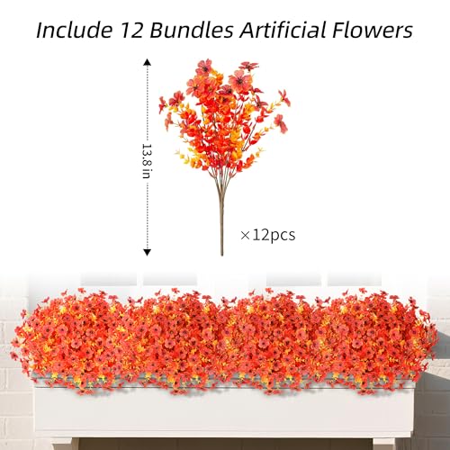 Ivydale Fall Flowers Artificial for Decoration Outdoors Fake Mums 12 Bundles Faux Planters UV Resistant Look Real for Autumn Home Porch Patio Garden Yard, Fall-Orange - color: Fall-orange