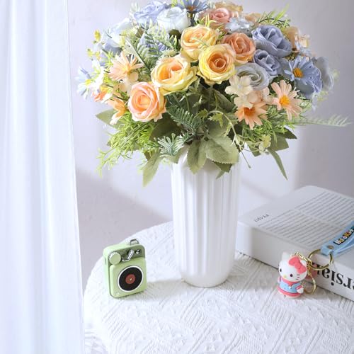 Artificial Flowers Bouquets 3 Bunches Fake Flowers Bride Holding Flowers Faux Floral for Home Wedding Spring Decor - color: Mixed-2