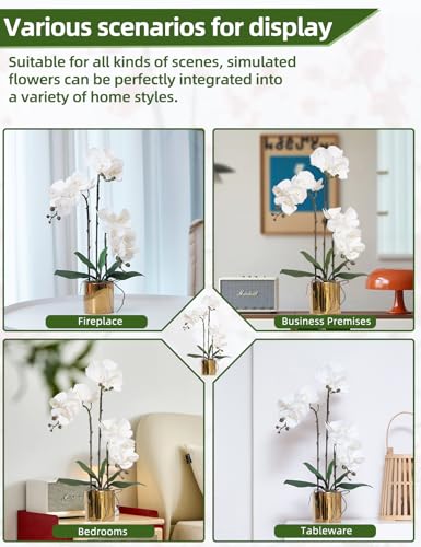 Artificial Orchid Flowers Set Real Touch Faux Flower in Vase Faux Butterfly Orchid Lifelike Orchid Arrangement for Wedding Home Office Party Hotel Decoration - color: White